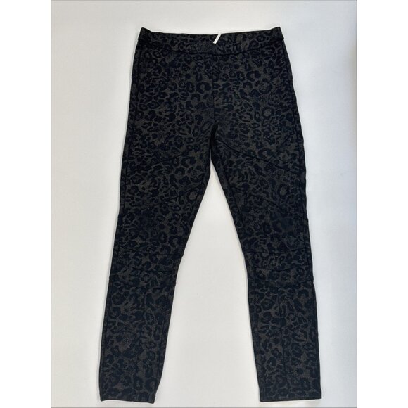 Free People Leopard Print Pants Womens Medium Black Pull On Stretch Yoga Casual - Picture 1 of 11